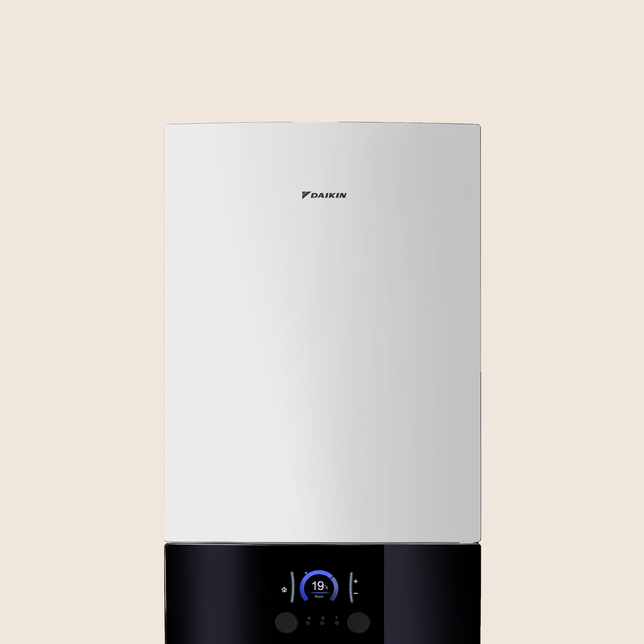 Widok z przodu jednostki wewnętrznej Daikin Altherma 3 R MT W, pompy ciepła typu powietrze-woda, średniotemperaturowej.