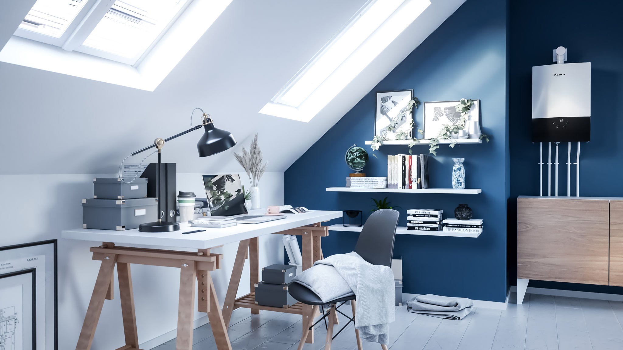 Jednostka wewnętrzna gazowego kocioła kondensacyjnego zainstalowanego w pokoju w akademiku.